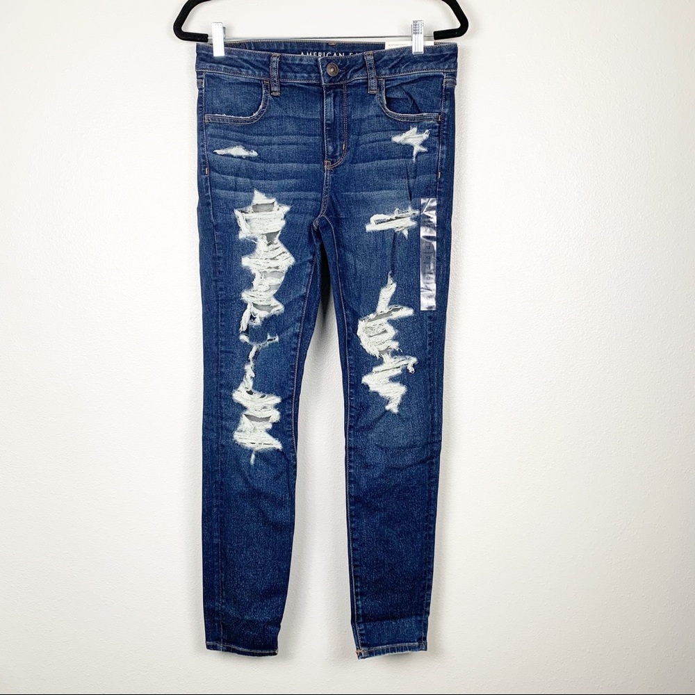 American Eagle Womens Distressed Skinny Jeans Stretch 12 Blue